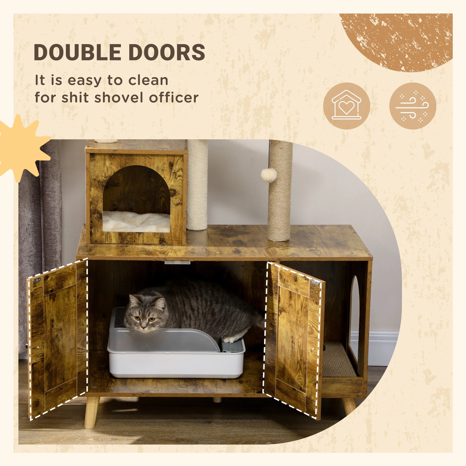 Litter Box Enclosure, Cat Tree Tower, Hidden Washroom Furniture, Rustic Brown Cat Litter Box Enclosures at Gallery Canada