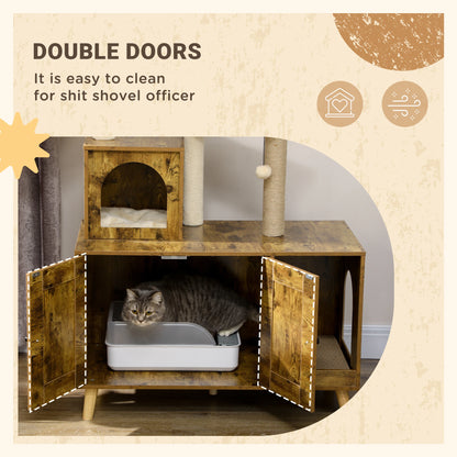 Litter Box Enclosure, Cat Tree Tower, Hidden Washroom Furniture, Rustic Brown Cat Litter Box Enclosures at Gallery Canada