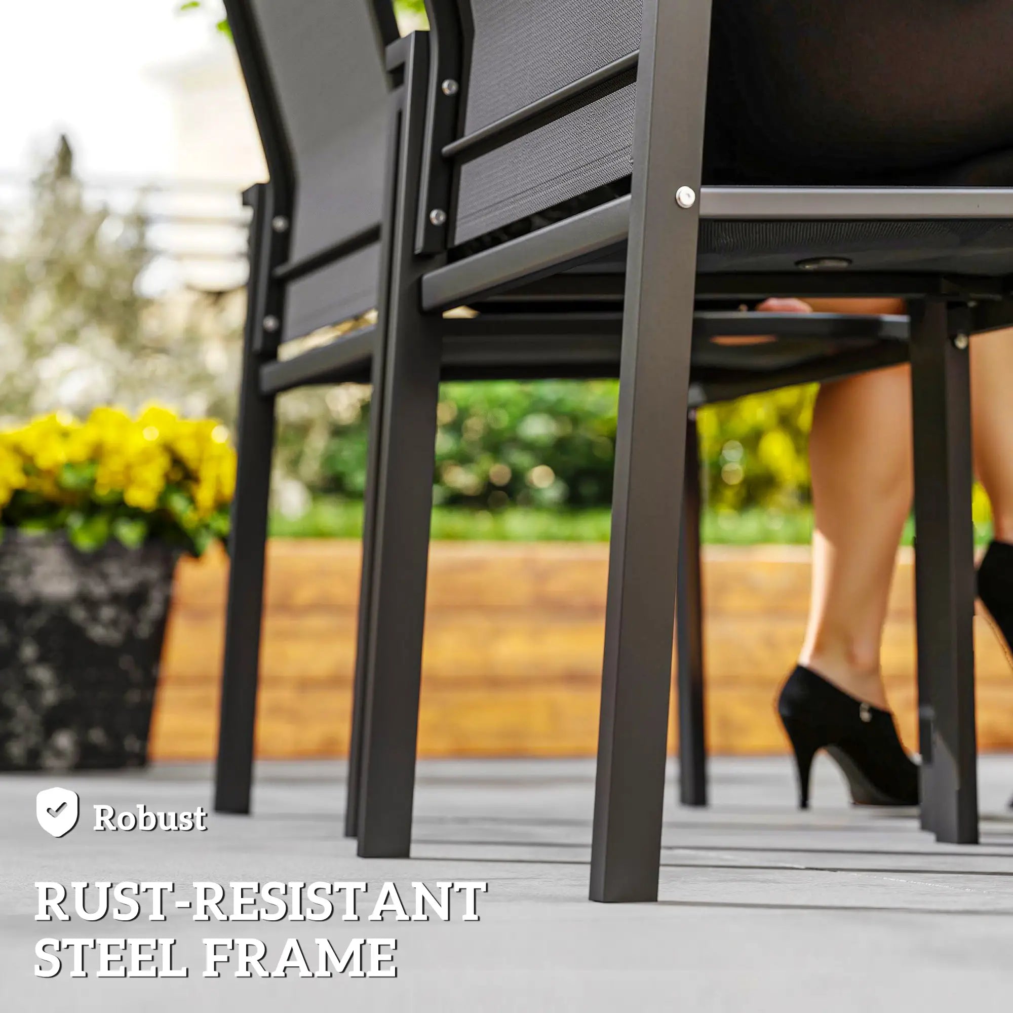 Stackable Outdoor Garden Chairs, Set of 2, Dark Grey Patio Chairs at Gallery Canada