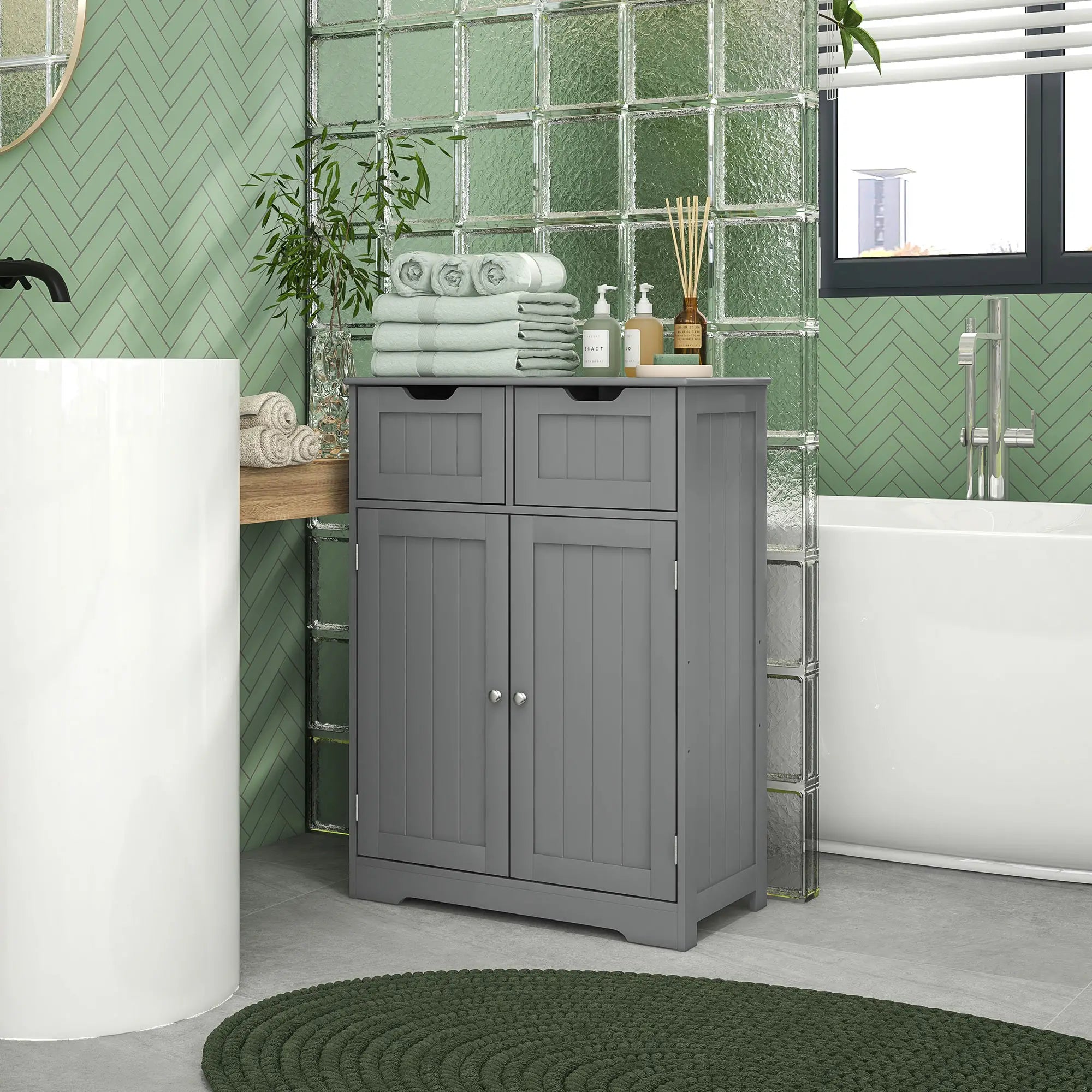 Bathroom Storage Cabinet, 2 Drawers, Adjustable Shelf, Grey Bathroom Cabinets at Gallery Canada