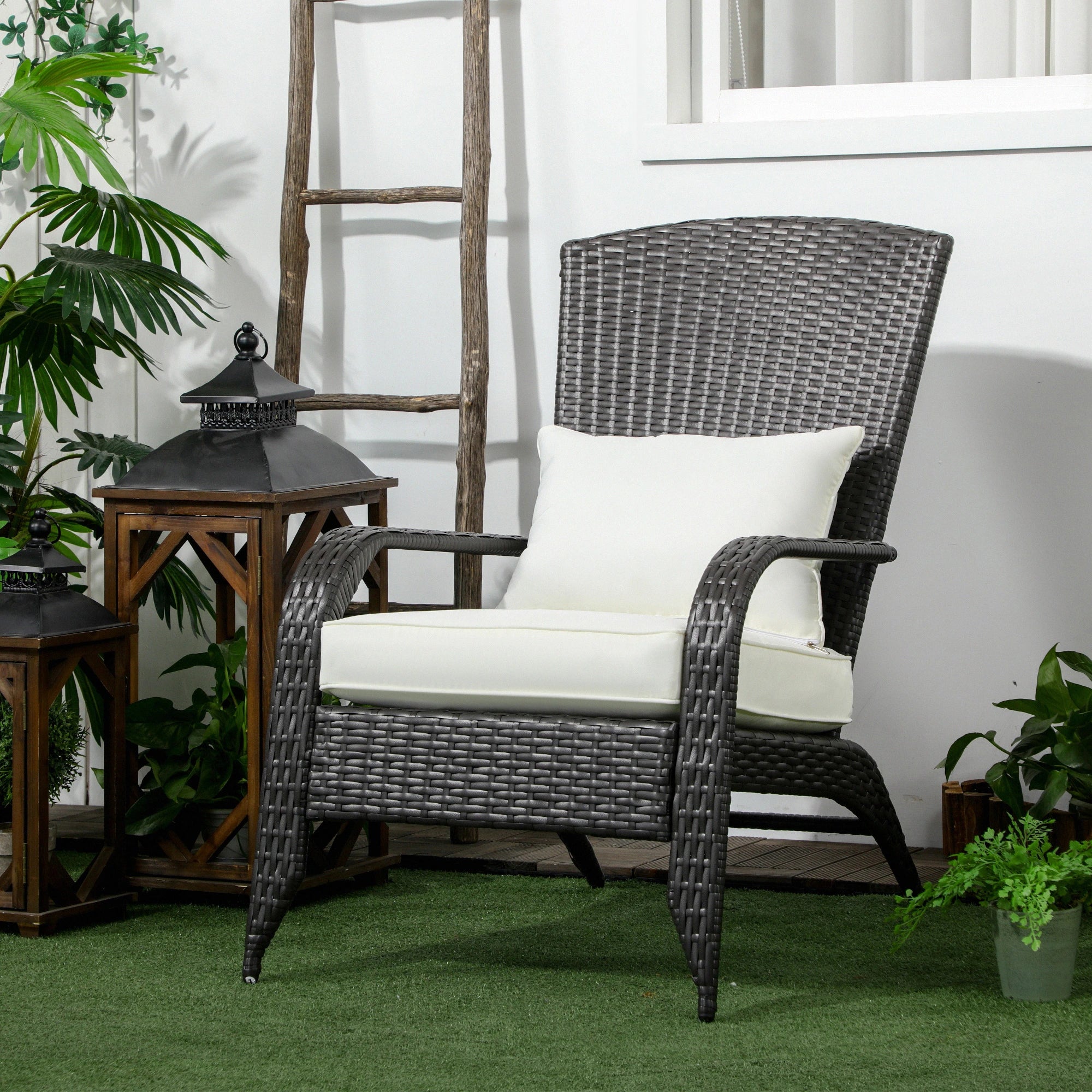Wicker Adirondack Chair, Outdoor Rattan with Cushions, Cream Patio Chairs at Gallery Canada