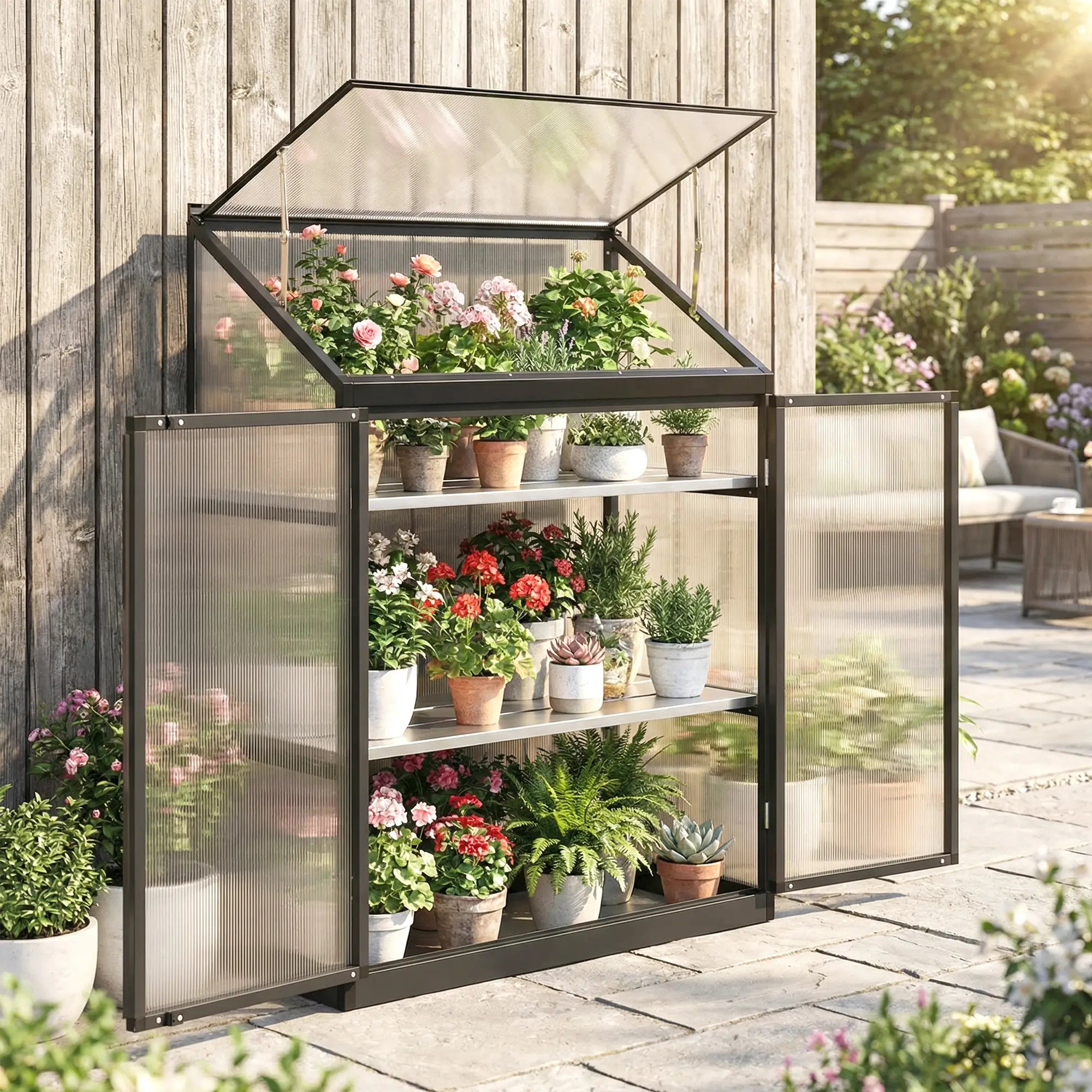 Polycarbonate Greenhouse With 2-Tier Shelves, Black Cold Frame Greenhouses at Gallery Canada