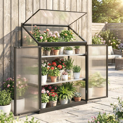 Polycarbonate Greenhouse With 2-Tier Shelves, Black Cold Frame Greenhouses at Gallery Canada