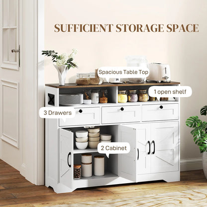 Sideboard, Buffet Cabinet with 4 Barn Doors, 3 Drawers, White Storage Cabinets at Gallery Canada