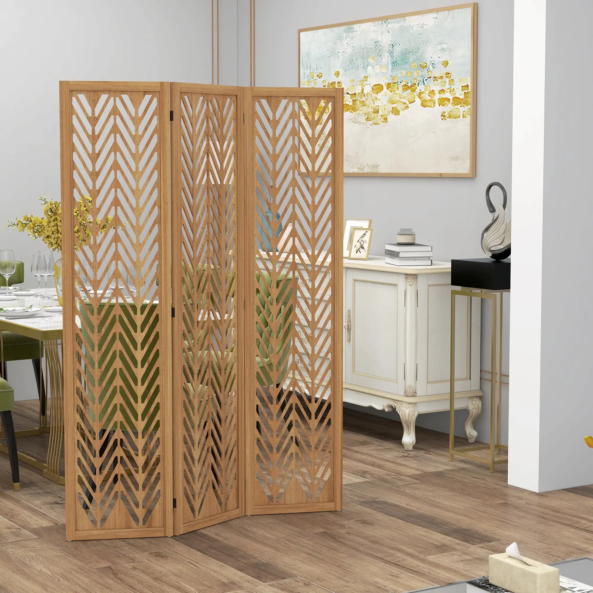 3 Panel Room Divider, 5.6ft Tall, Wood Folding Privacy Screen, Light Brown Room Dividers at Gallery Canada