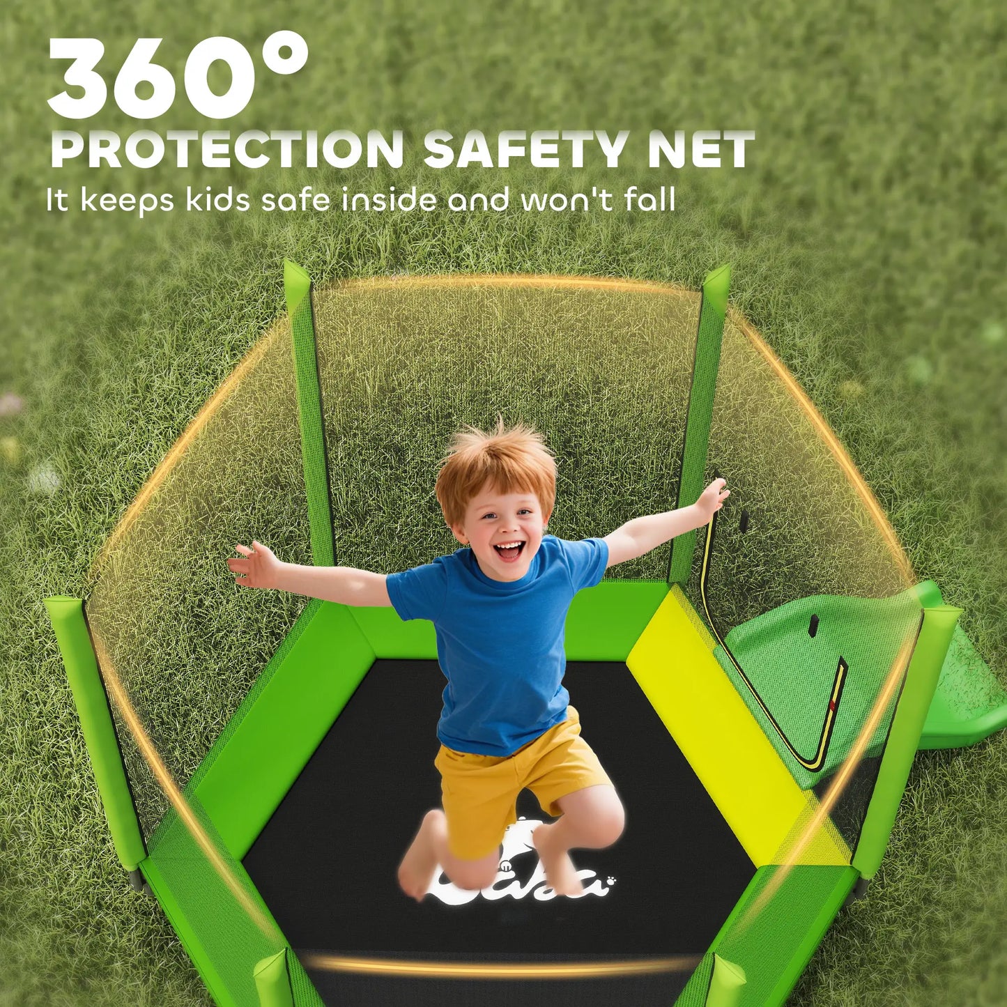 85" Trampoline With Safety Enclosure, Slide Ladder, Ages 3+, Green Trampolines at Gallery Canada