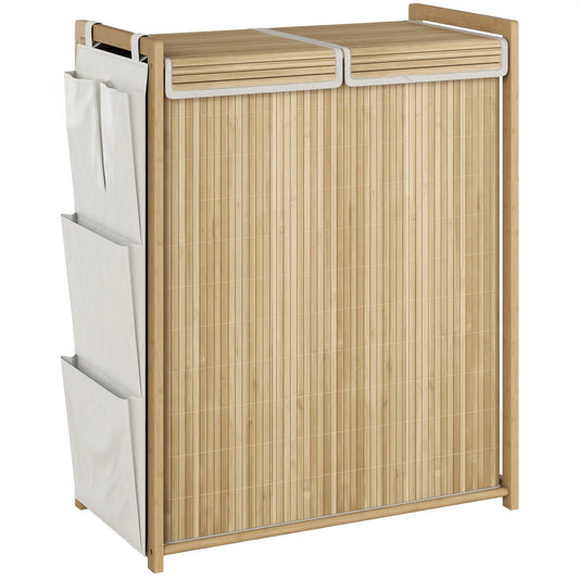 Bamboo Laundry Hamper with Removable Drawstring Bag and Side Storage Pockets, 32 Gal, Natural Bath Accessories Natural at Gallery Canada