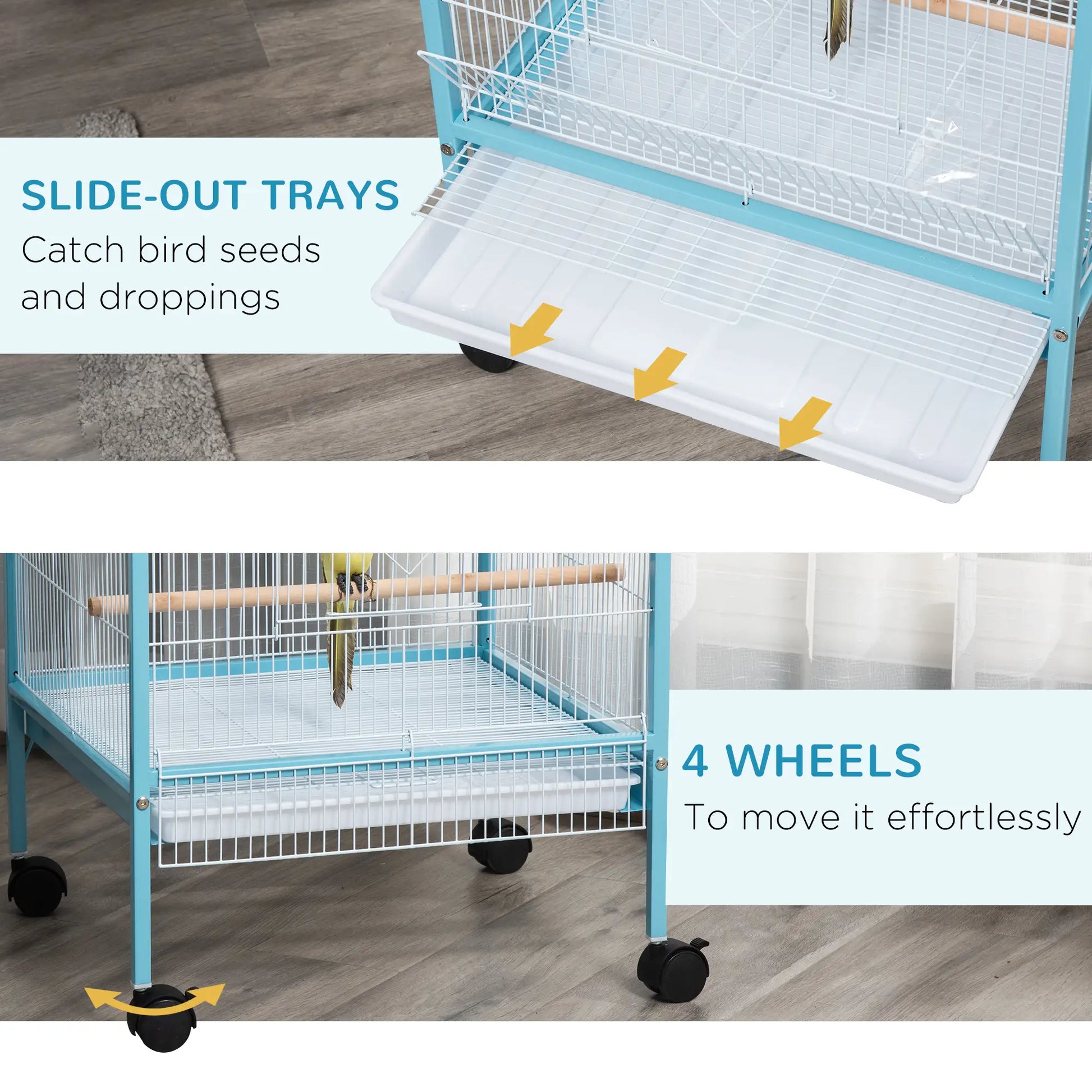 55.1" 2 In 1 Bird Cage Aviary, Wheels, Slide-out Trays, Light Blue Bird Cages at Gallery Canada