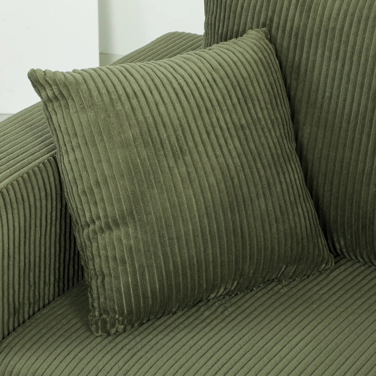 Canapé en velours côtelé 3 places, coussin à ressorts à assise profonde, vert