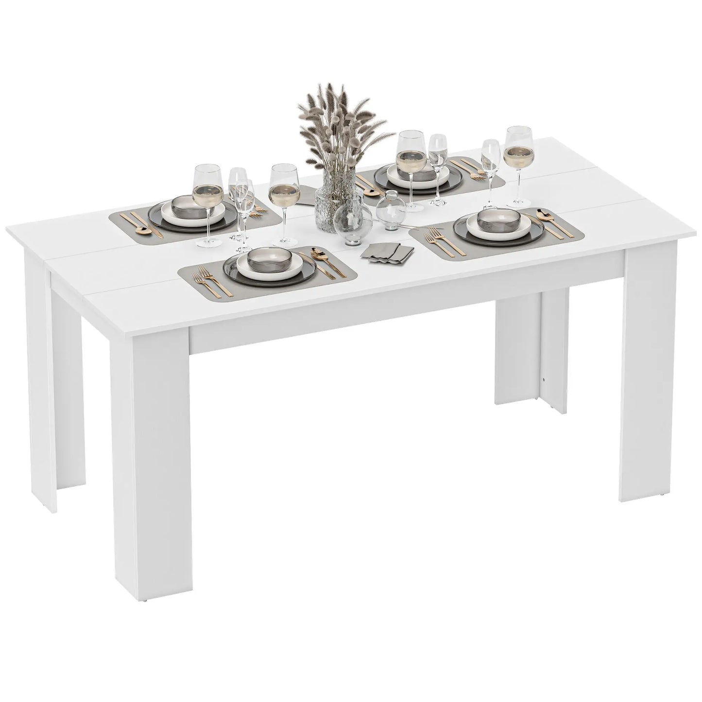 63" Kitchen Table for 4-6 People, Wood Effect, White Dining Tables at Gallery Canada