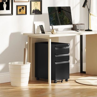 3 Drawer Filing Cabinet with Lock, Steel Office Storage, Black Office Cabinets & Cupboards at Gallery Canada