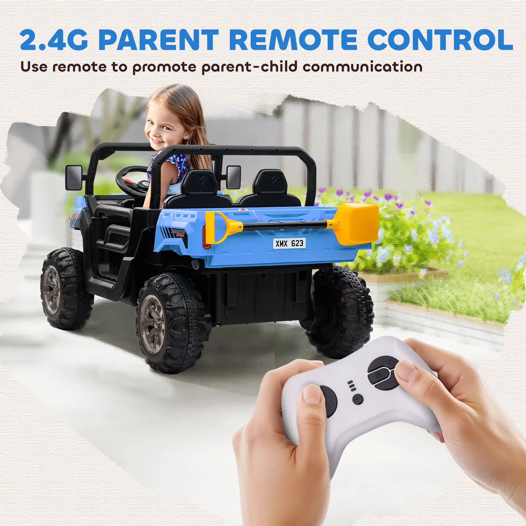 12V Ride on Car, Electric Bucket, Two-Seater, Blue Electric Toy Cars at Gallery Canada
