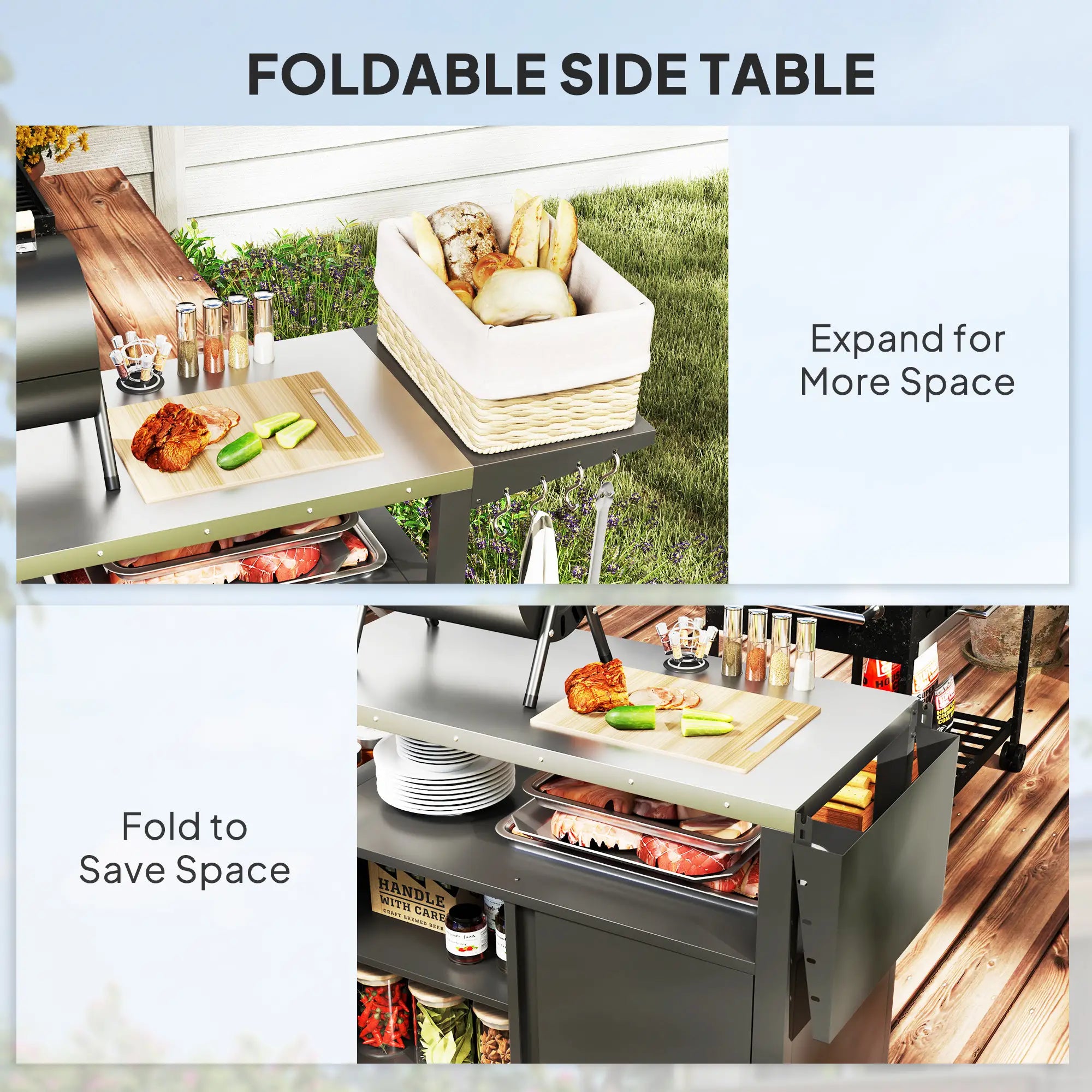 Outdoor Grill Cart With Foldable Side Table, Stainless Steel Tabletop, Pizza Oven Stand Outdoor Grill Carts at Gallery Canada