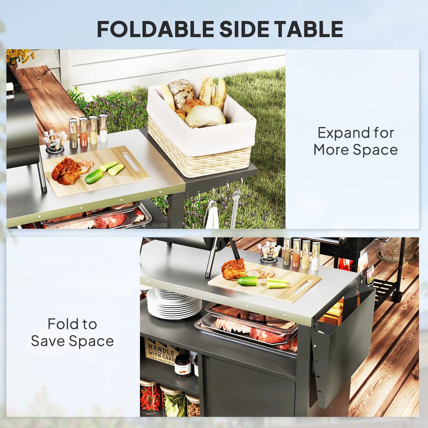 Outdoor Grill Cart With Foldable Side Table, Stainless Steel Tabletop, Pizza Oven Stand Outdoor Grill Carts at Gallery Canada