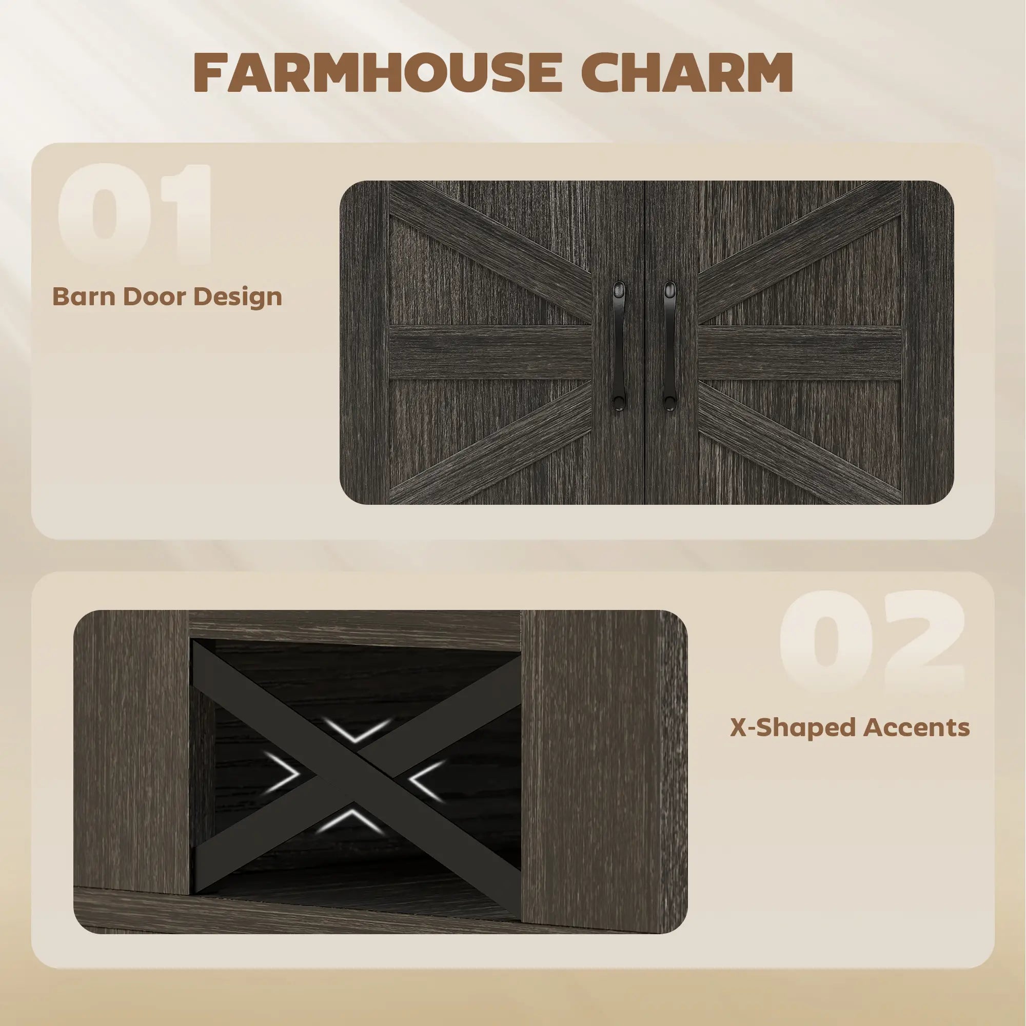 Sideboard Buffet Cabinet, 4 Barn Doors 3 Drawers, Coffee Bar, Adjustable Shelves, Dark Brown Bar Cabinets at Gallery Canada