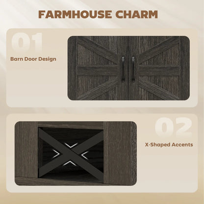 Sideboard Buffet Cabinet, 4 Barn Doors 3 Drawers, Coffee Bar, Adjustable Shelves, Dark Brown Bar Cabinets at Gallery Canada