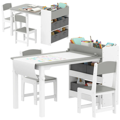 Kids Table and Chairs Set, Toddler Art Set with Paper Roll, Storage, Grey Kids Table Sets at Gallery Canada