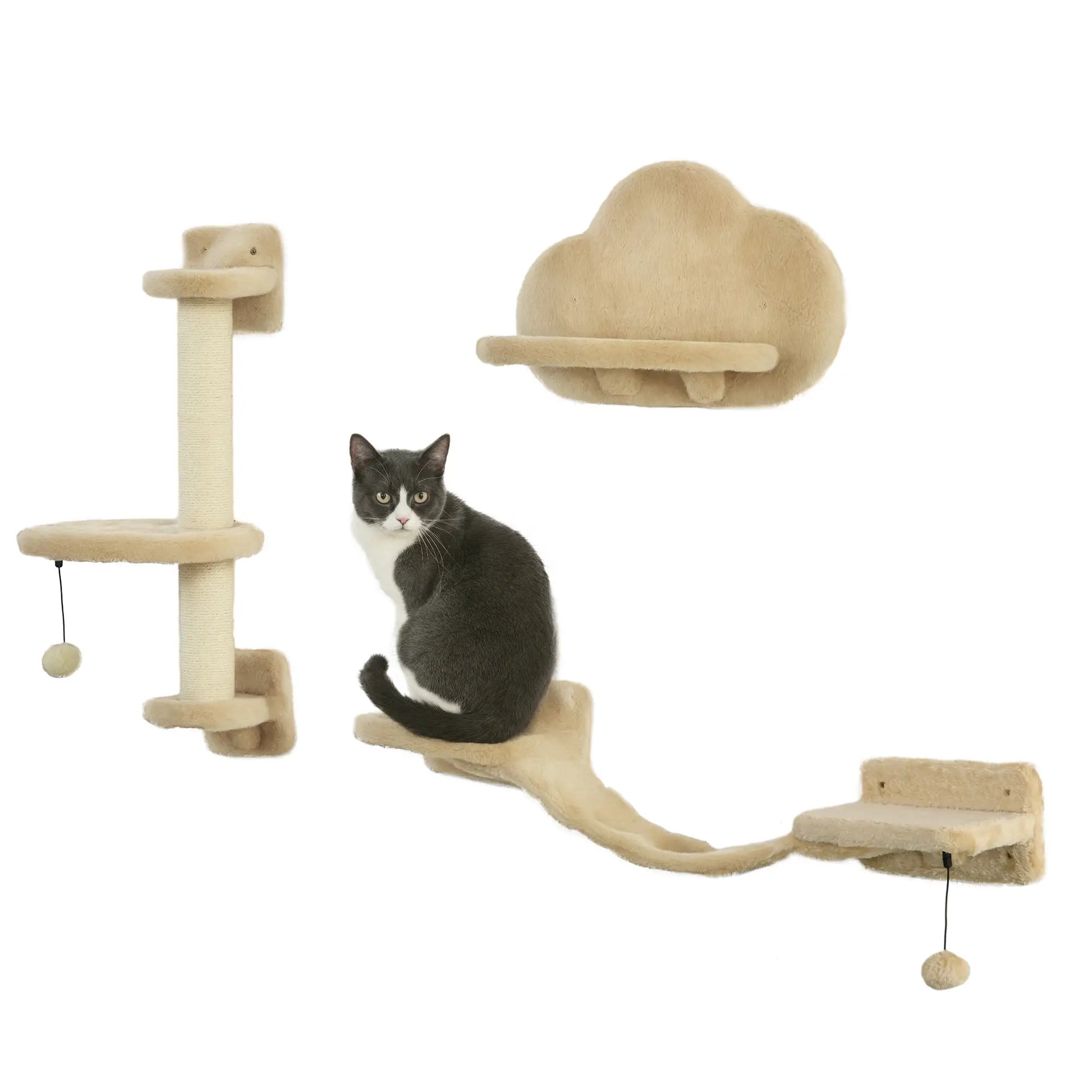 3 Pcs Cat Wall Climber, Scratching Post, Ladder, Perches, Beige Cat Climbing Wall at Gallery Canada