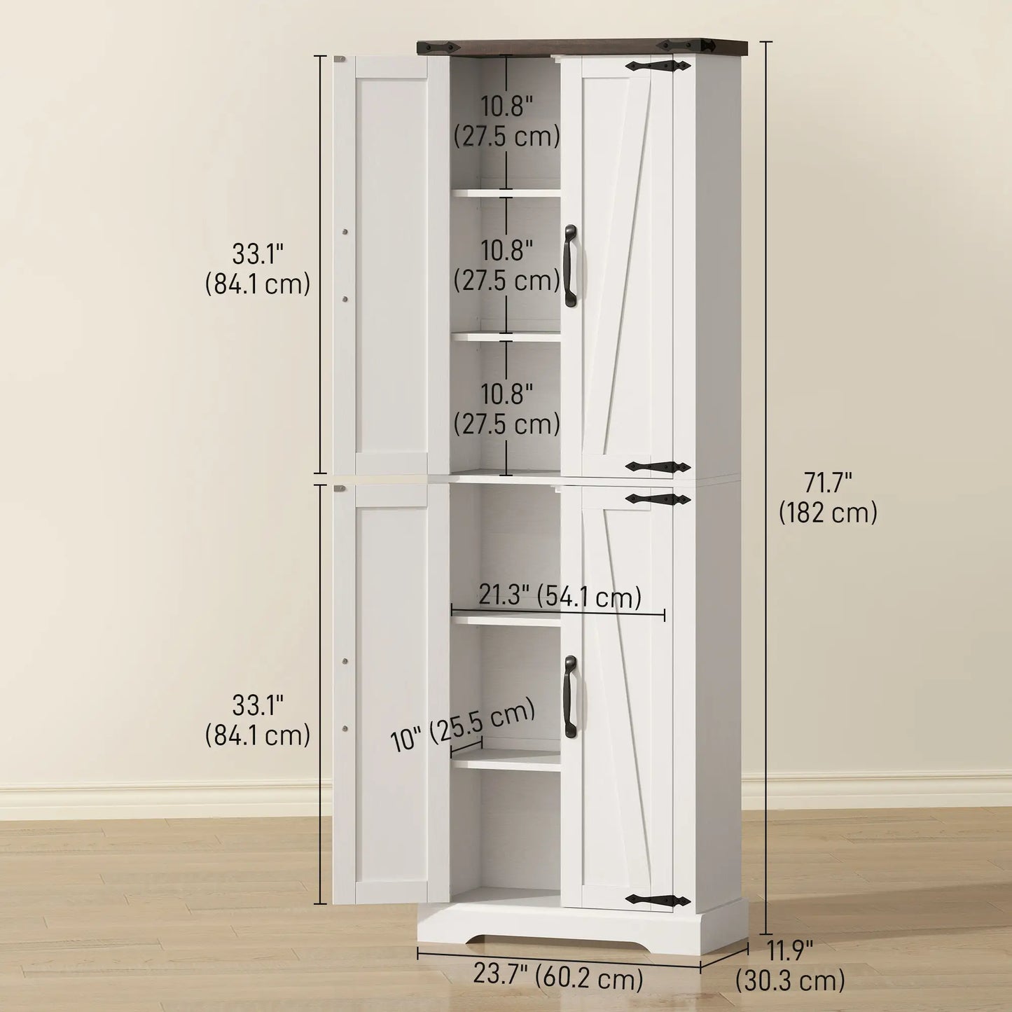 72" Pantry Cabinet, Farmhouse Kitchen Storage, Adjustable Shelves, White Kitchen Pantry Cabinets at Gallery Canada