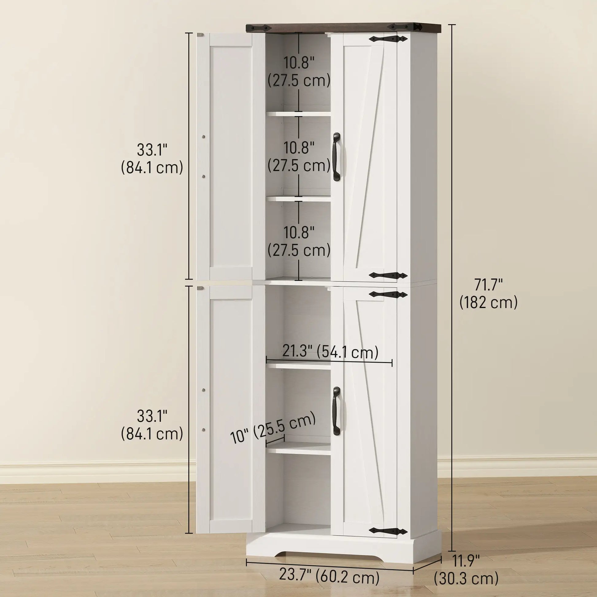 72" Pantry Cabinet, Farmhouse Kitchen Storage, Adjustable Shelves, White Kitchen Pantry Cabinets at Gallery Canada