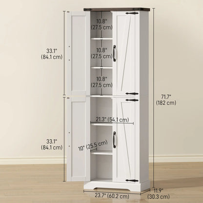 72" Pantry Cabinet, Farmhouse Kitchen Storage, Adjustable Shelves, White Kitchen Pantry Cabinets at Gallery Canada