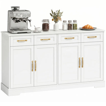 Sideboard Buffet Cabinet, 55" Modern Farmhouse, 4 Drawers, 4 Doors