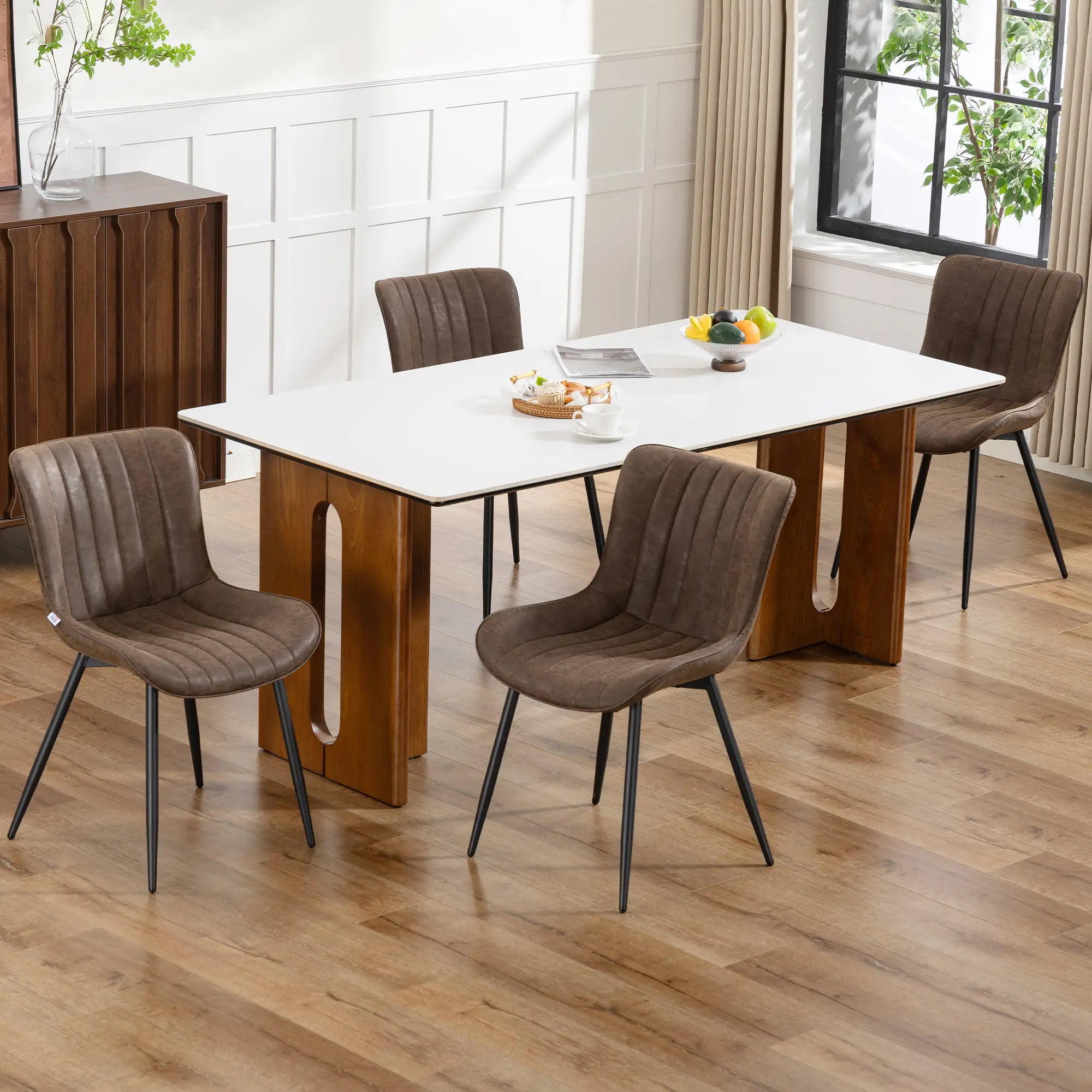 PU Leather Dining Chairs Set of 4, Steel Legs, Backrest, Brown Dining Chairs at Gallery Canada