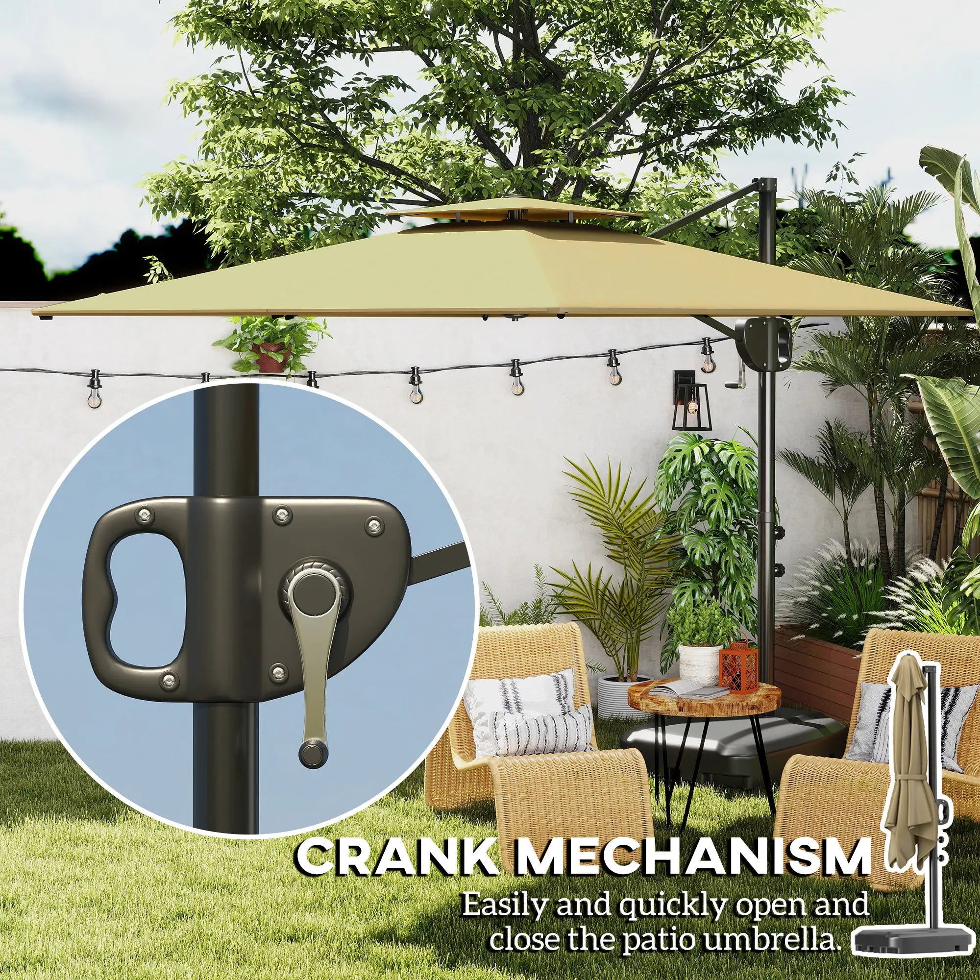 Square Cantilever Patio Umbrella, Double Top, 8' x 9', Khaki Offset Cantilever Umbrellas at Gallery Canada