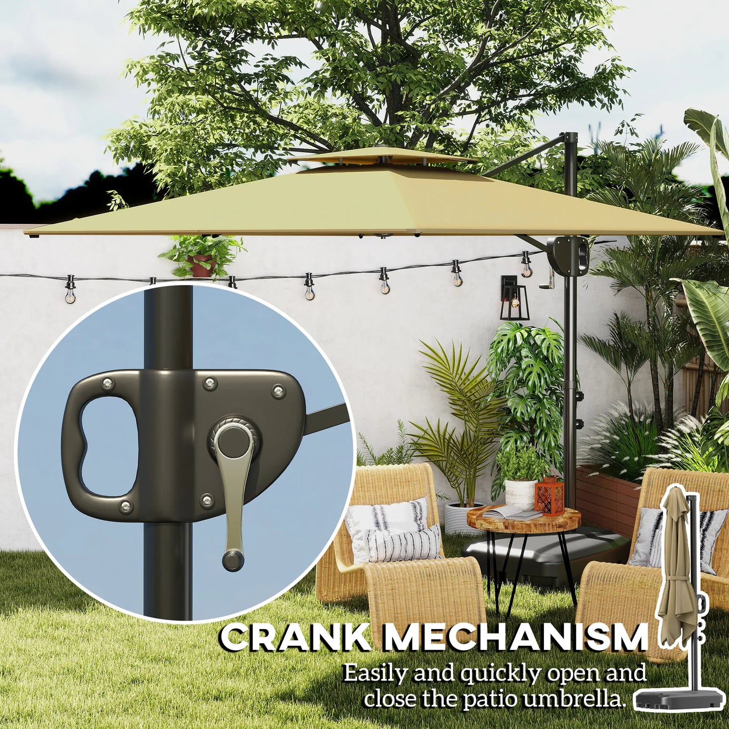 Square Cantilever Patio Umbrella, Double Top, 8' x 9', Khaki Offset Cantilever Umbrellas at Gallery Canada