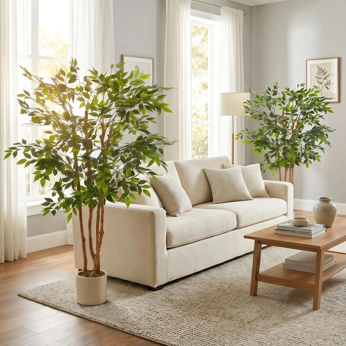 5FT Artificial Banyan Tree Set Of 2, Fake Potted Tree With Solid Wood Trunk Artificial Trees at Gallery Canada