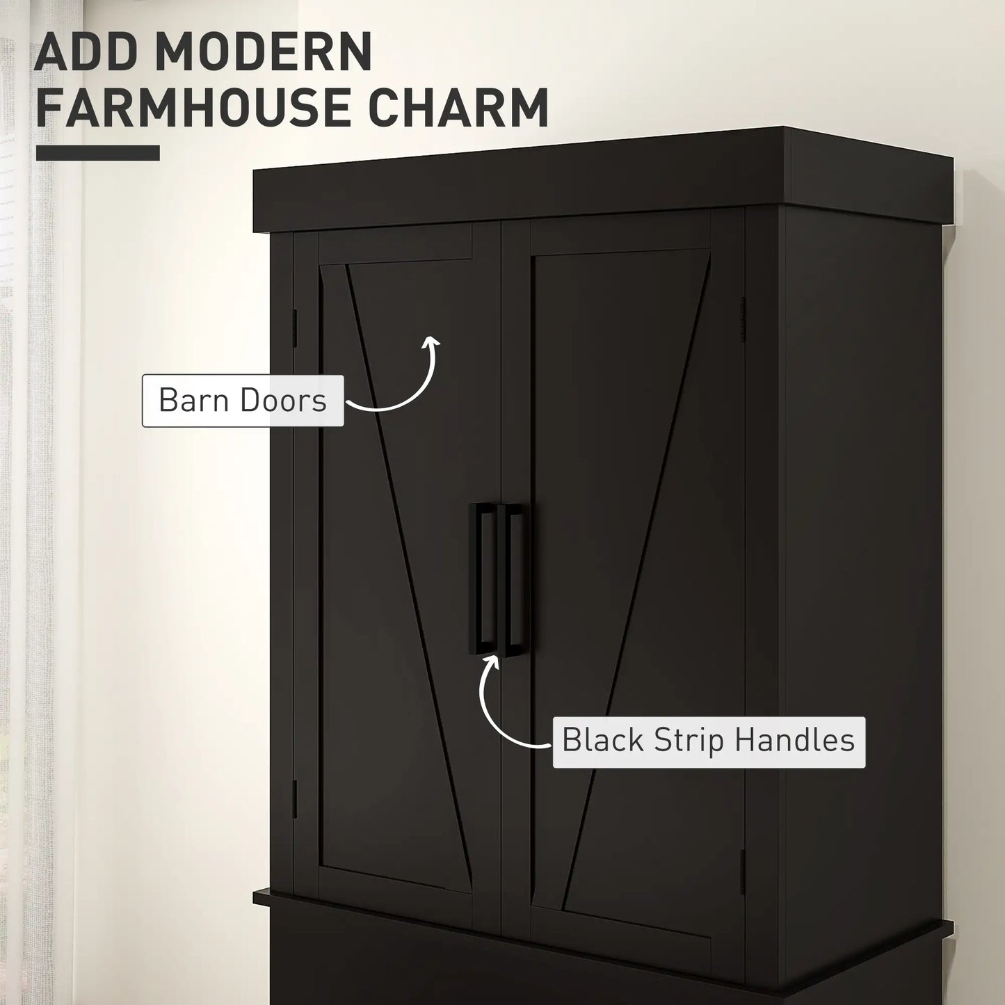 72" Kitchen Storage Cabinet, Farmhouse Pantry, 4 Barn Doors, Drawer, Adjustable Shelves, Black Kitchen Pantry Cabinets at Gallery Canada
