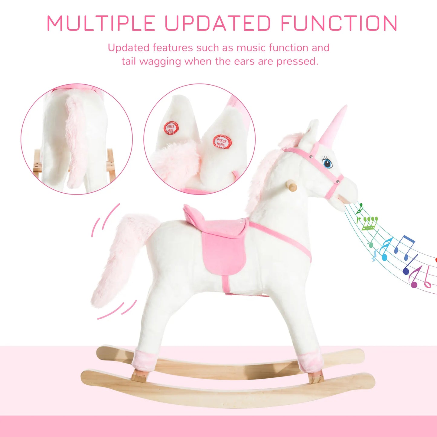 Kids Plush Rocking Horse Unicorn, Realistic Sounds, White & Pink Rocking Horses at Gallery Canada