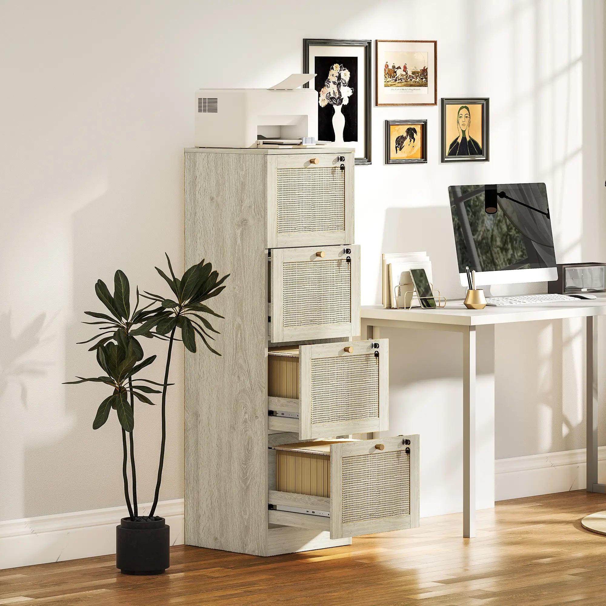4 Drawer Filing Cabinet with Lock, Boho File Cabinet, A4 Letter Size, Oak Office Cabinets & Cupboards at Gallery Canada