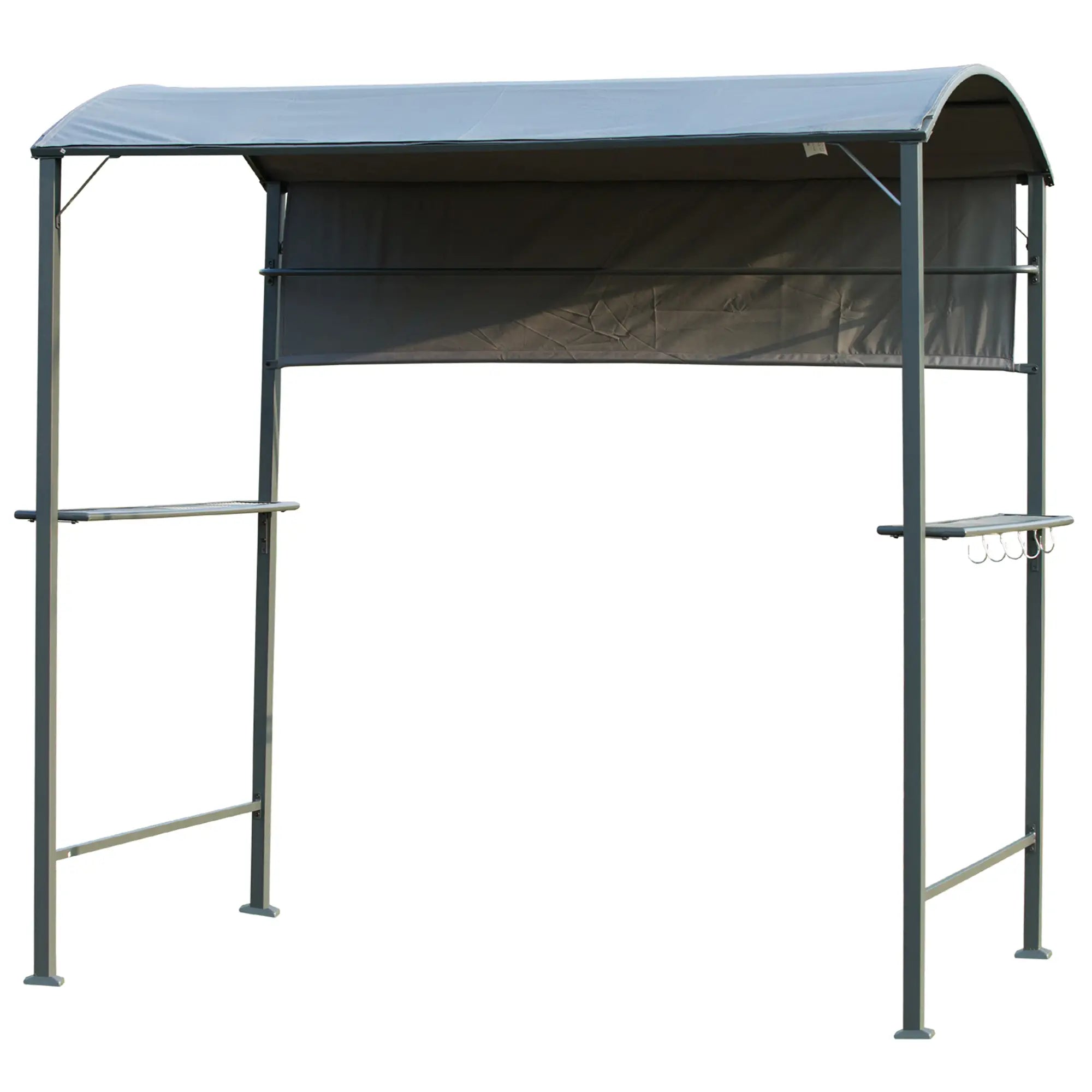7x4.5ft Outdoor BBQ Gazebo, Metal Frame, With Side Awning, Shelves, Hooks, Grey BBQ Grill Gazebos at Gallery Canada