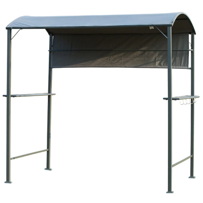 7x4.5ft Outdoor BBQ Gazebo, Metal Frame, With Side Awning, Shelves, Hooks, Grey BBQ Grill Gazebos at Gallery Canada