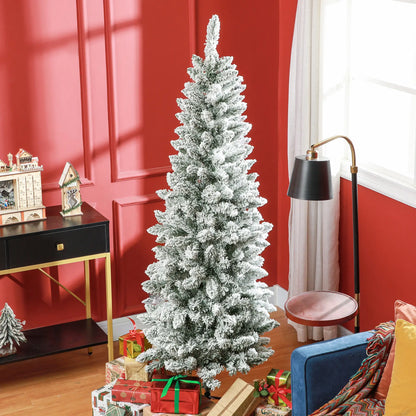 6ft Flocked Pencil Christmas Tree, 479 Branch Tips, Metal Base