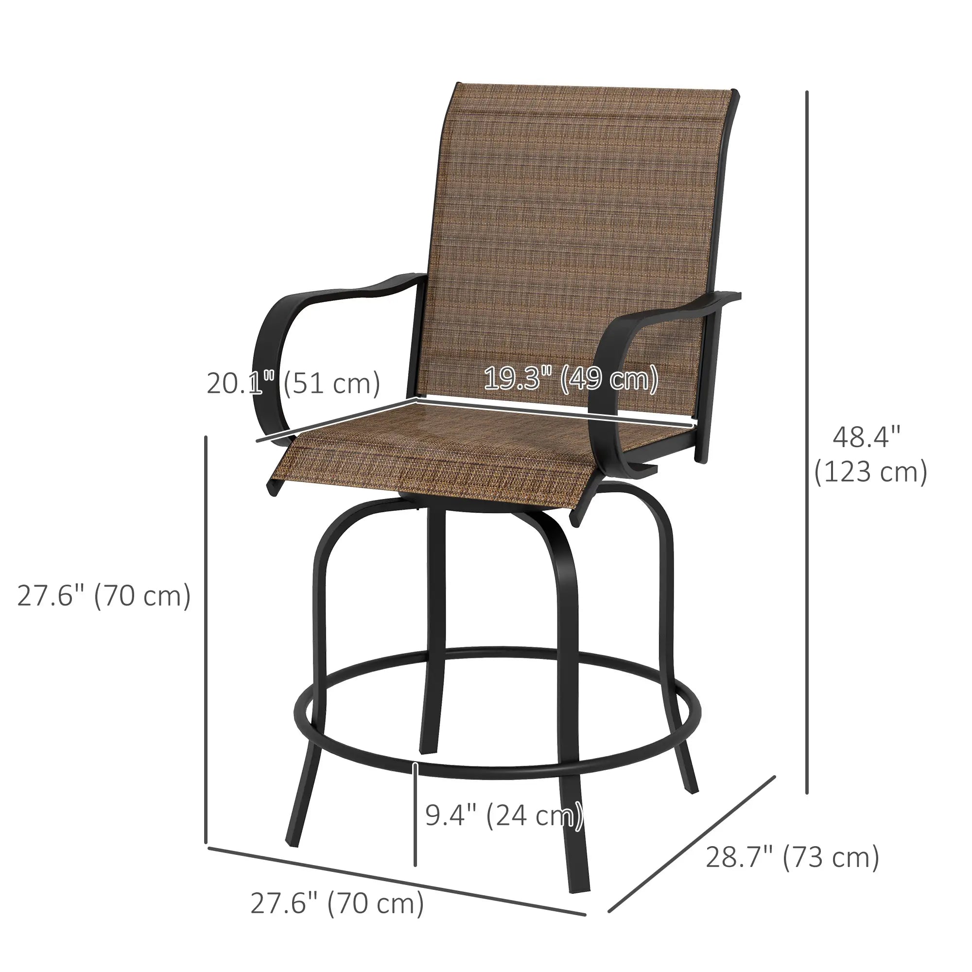 Outdoor Bar Stools, Set of 2, 360° Swivel, 26.8