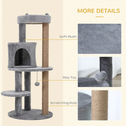 41" Cat Tree Tower with Condo, Scratching Posts, Hanging Ball, Grey Cat Towers at Gallery Canada