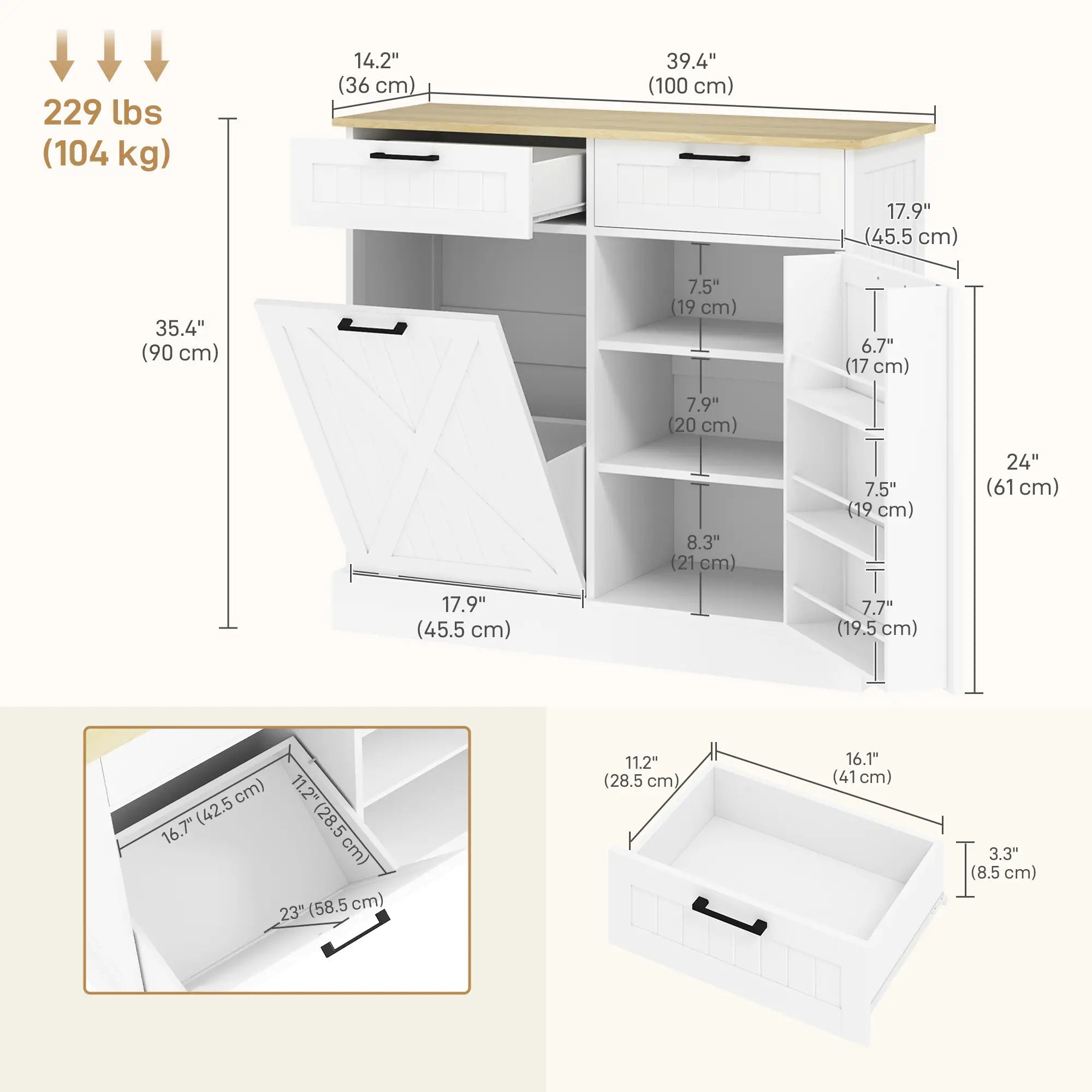 10 Gallon Hidden Garbage Bin Cabinet, Tilt Out Trash, White Bar Cabinets at Gallery Canada