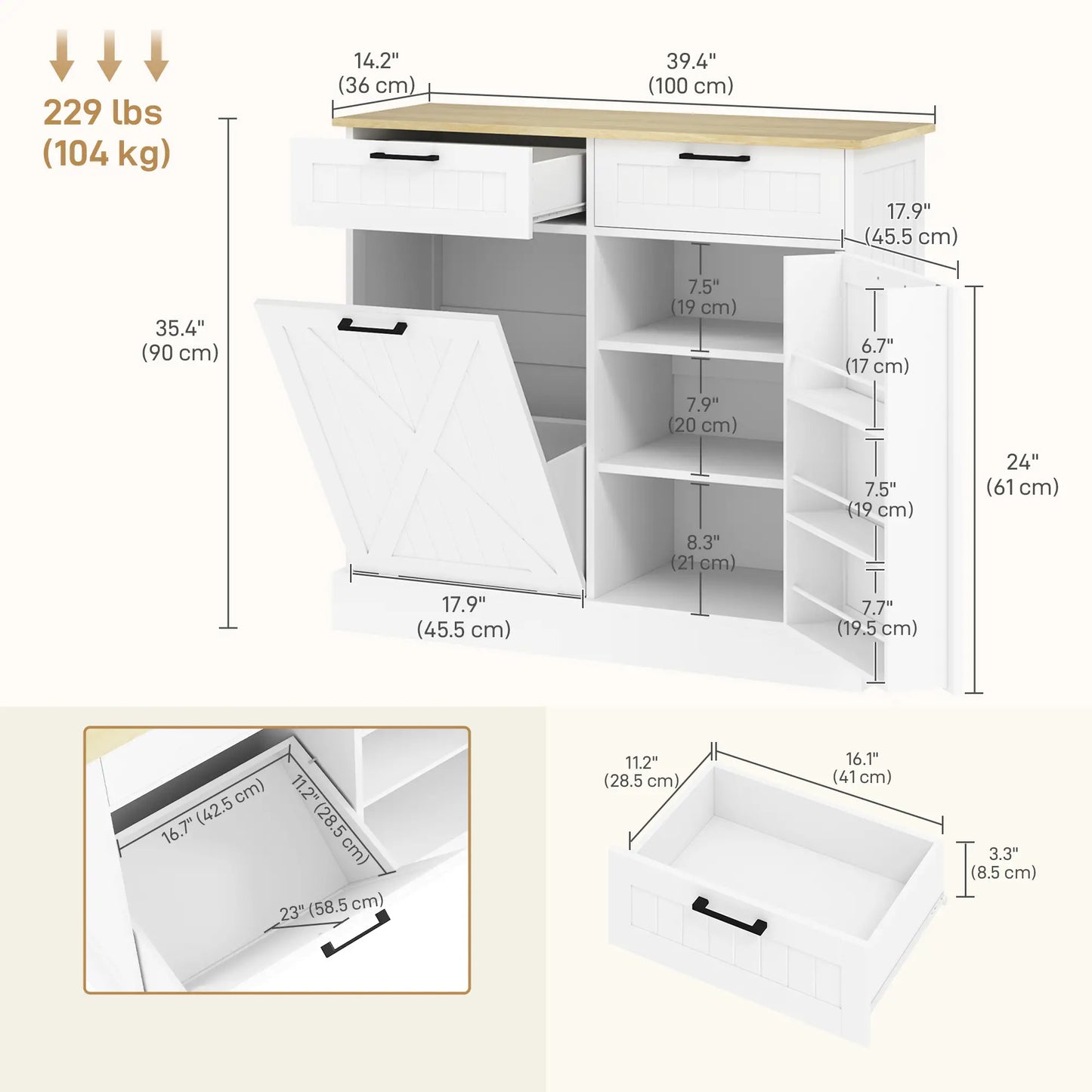 10 Gallon Hidden Garbage Bin Cabinet, Tilt Out Trash, White Bar Cabinets at Gallery Canada
