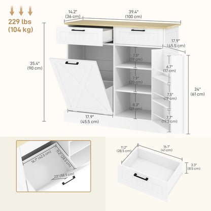 10 Gallon Hidden Garbage Bin Cabinet, Tilt Out Trash, White Bar Cabinets at Gallery Canada