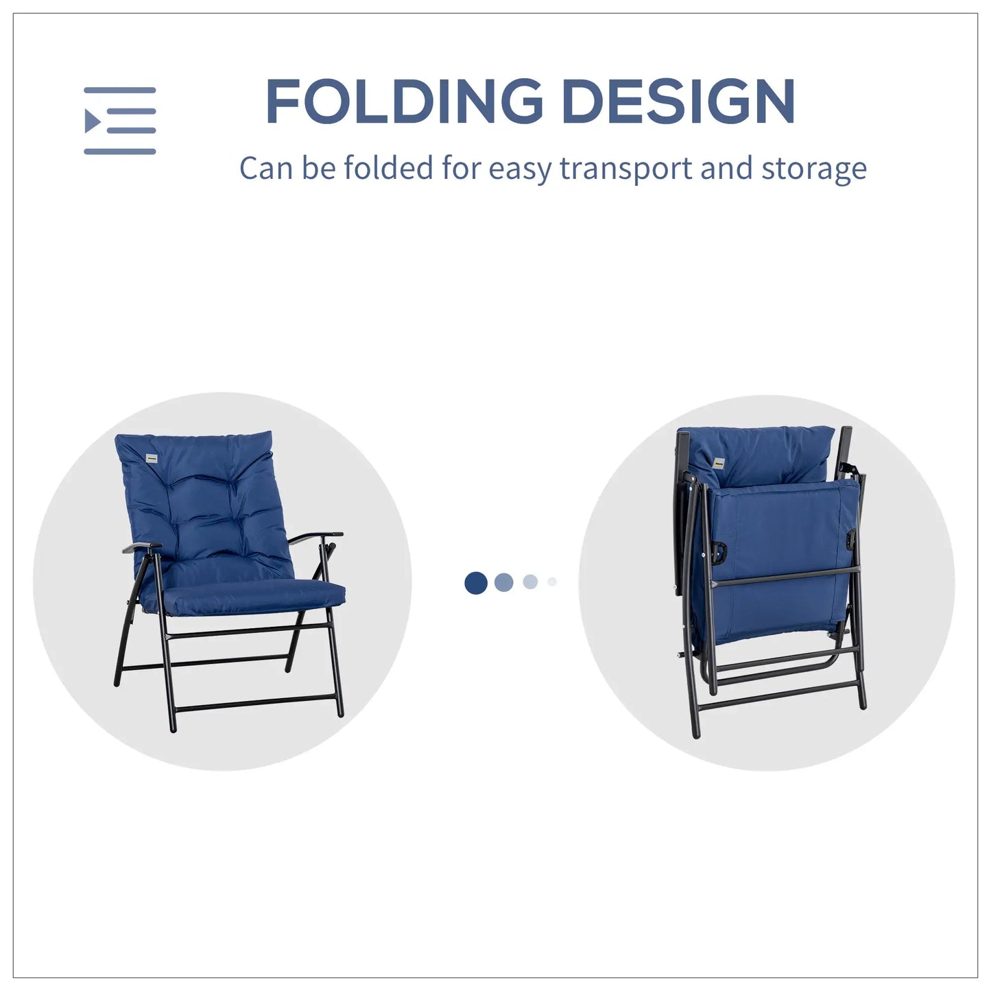 Foldable Lounge Chair, Fabric Recliner, Outdoor Lounger with Armrest, Blue Patio Chairs at Gallery Canada