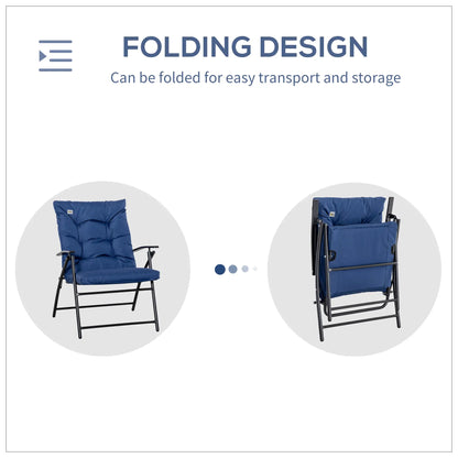 Foldable Lounge Chair, Fabric Recliner, Outdoor Lounger with Armrest, Blue Patio Chairs at Gallery Canada