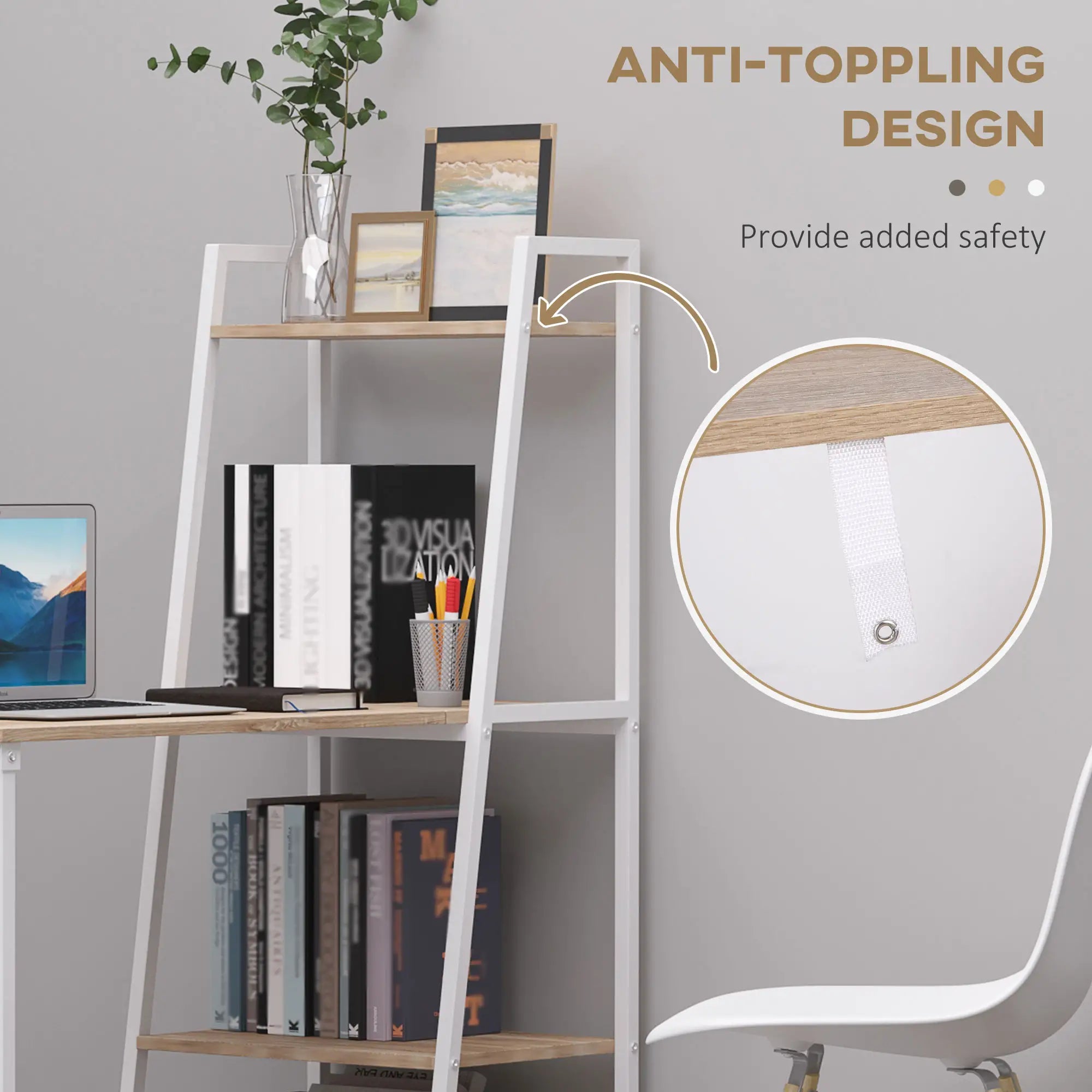 Computer Desk with Storage Shelves, Foldable Tabletop, White, Natural Writing Desks at Gallery Canada
