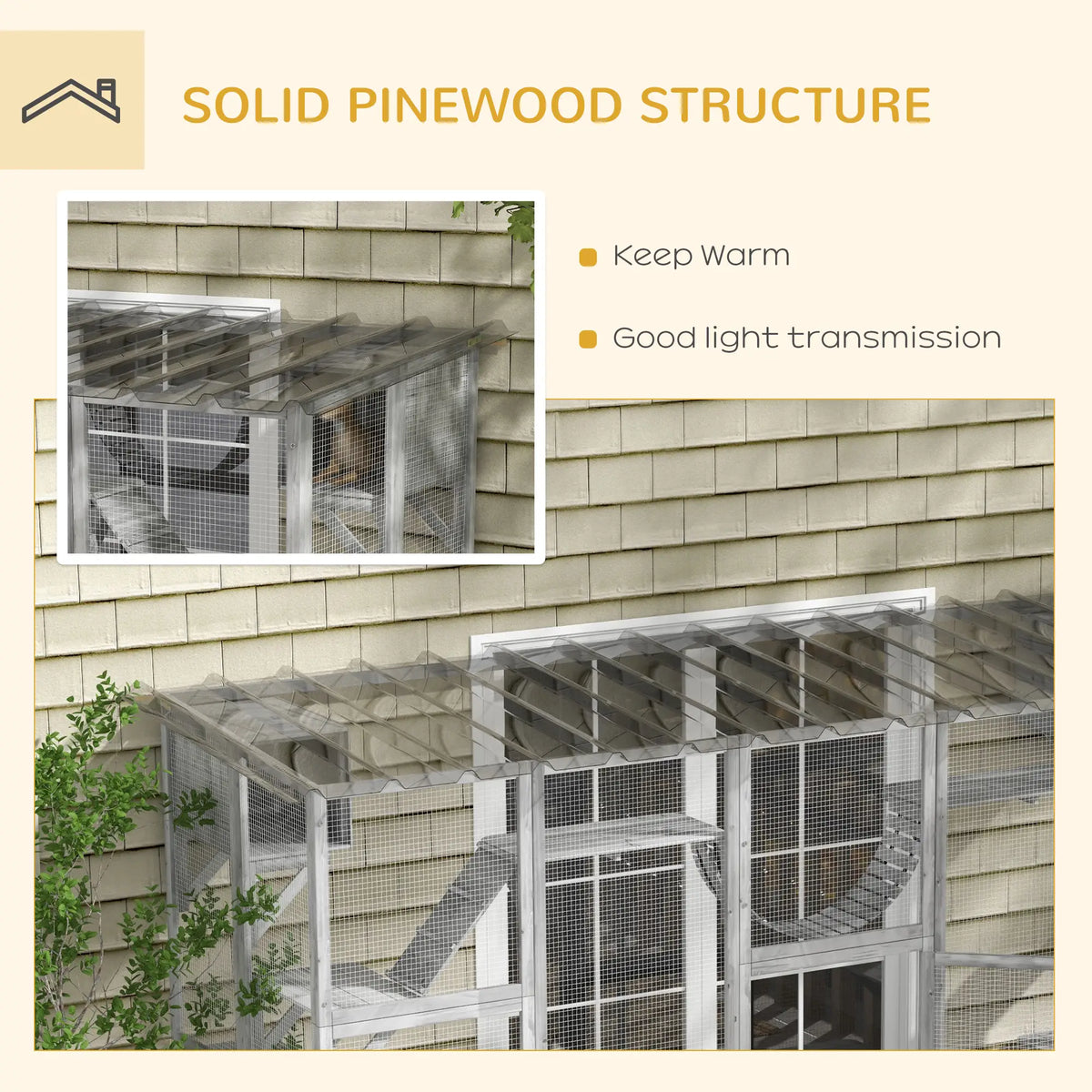 Large Outdoor Catio, Condos, Platforms, Doors, Ladders, Weather-Resistant Roof, Grey Outdoor Cat Enclosures at Gallery Canada
