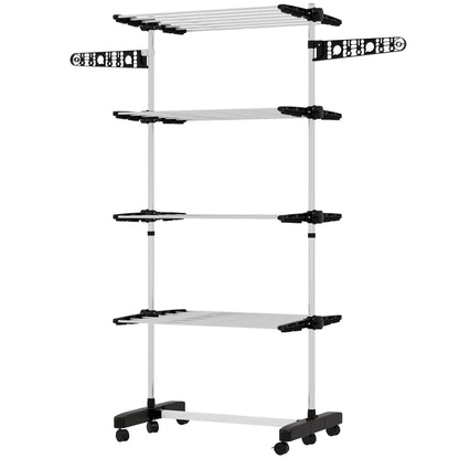 Stainless Steel Folding Clothes Drying Rack, Side Wings, Castors, Indoor Outdoor, Black Bath Accessories Silver and Black at Gallery Canada