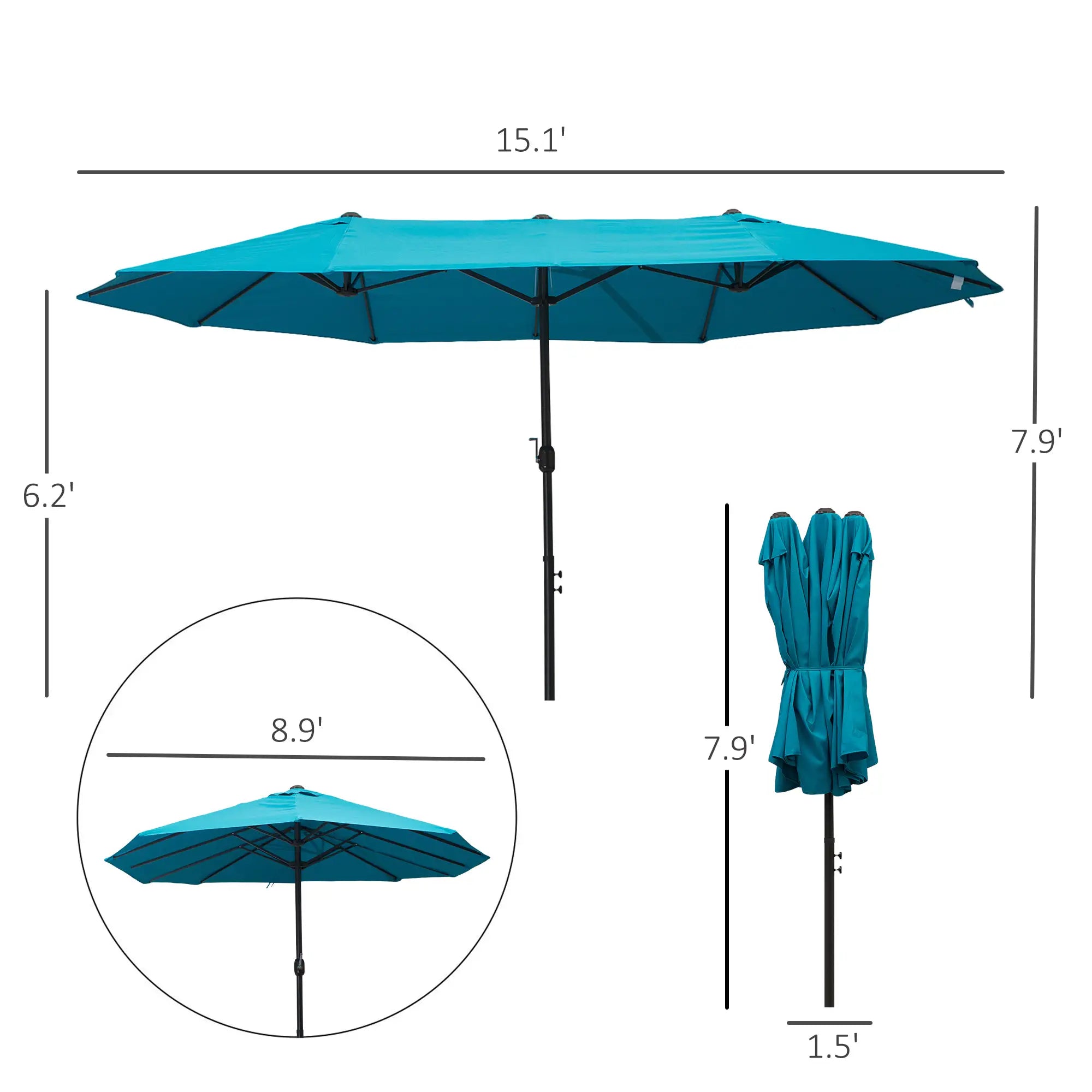 15ft Double-Sided Patio Umbrella, Twin Canopy, Crank, Sky Blue Sun Umbrellas at Gallery Canada