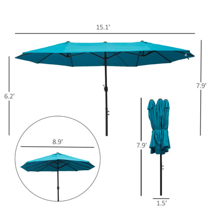 15ft Double-Sided Patio Umbrella, Twin Canopy, Crank, Sky Blue Sun Umbrellas at Gallery Canada
