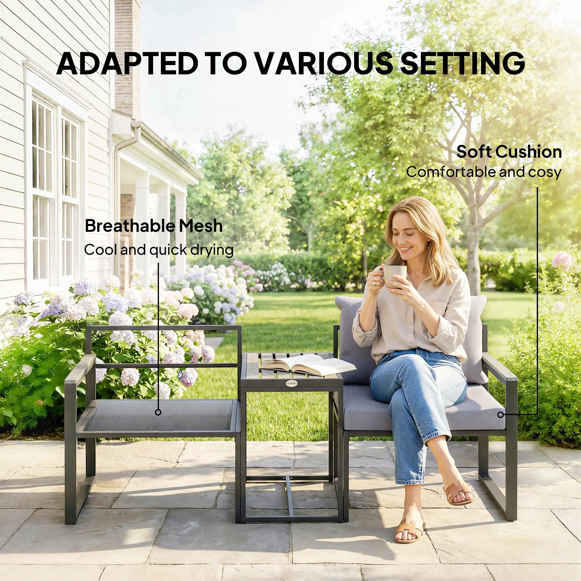 Outdoor Bistro Set, 2 Chairs And Side Table, Patio Furniture, Grey Bistro Sets at Gallery Canada