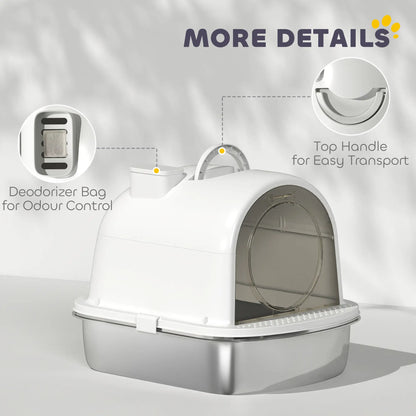 Enclosed Stainless Steel Litter Box, Metal, with Scoop, Deodorizer Bag, Handle Cat Litter Box Enclosures at Gallery Canada